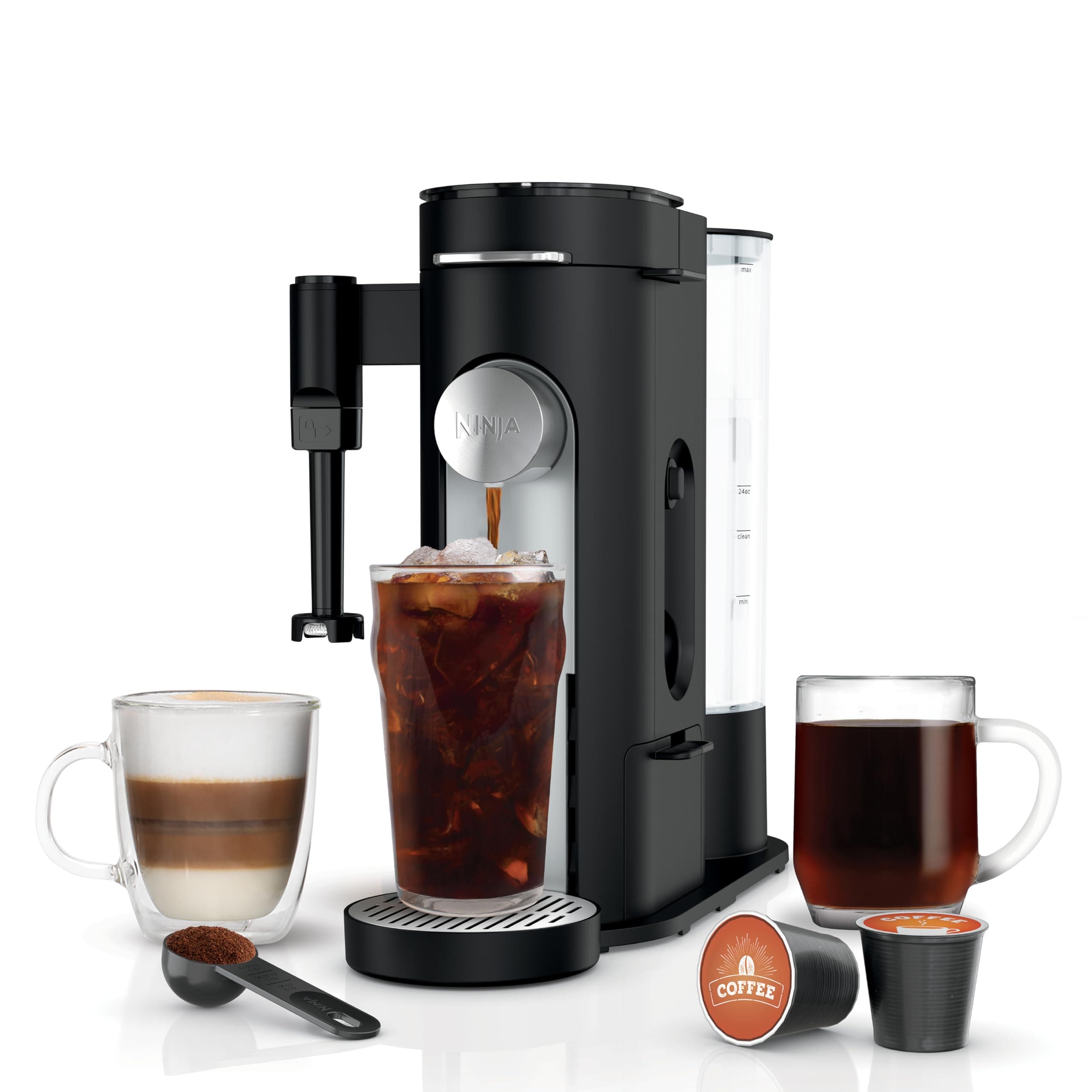 Coffee Maker | Single Serve |Brew with Coffee Pods & Grounds| Compatible with K-Cup Coffee Pods | 4 Brew Styles, up to 24oz Cup Sizes & 56oz Removable Reservoir | Black | PB051