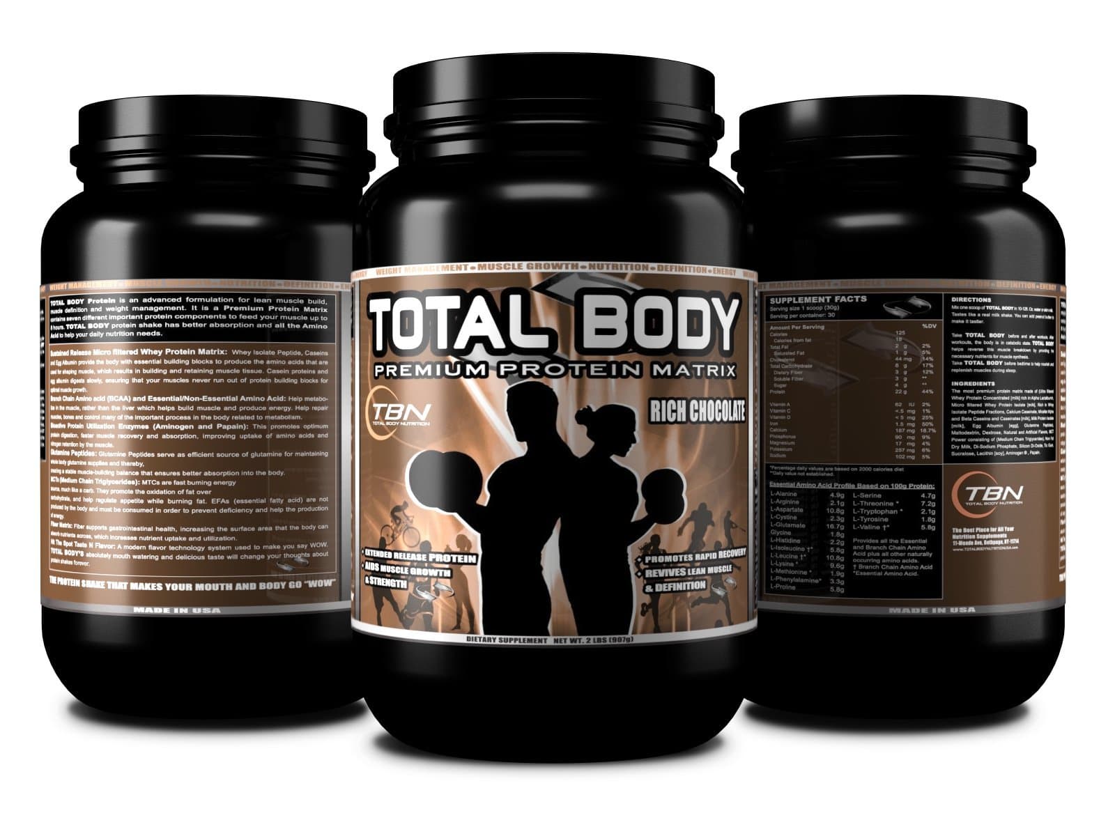 TBN Labs #1 TOTAL BODY PROTEIN is an advanced formulation for Lean Muscle Build, Muscle Definition and Weight Management. It is a Premium Protein Matrix contains seven different important protein, Flavor: Vanilla Cream, Net Wt: 2lbs, Serbing Size: 30g, Total Servings: 30.