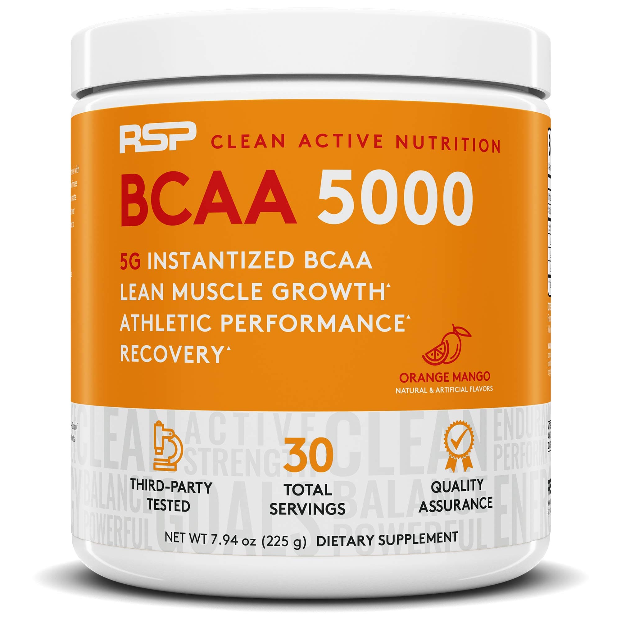 RSP BCAA 5000 (30 Serv), Premium BCAA Powder for Post Workout Muscle Recovery, Endurance & Energy, 5g of Essential Branched Chain Amino Acids Per Serving (Orange Mango)
