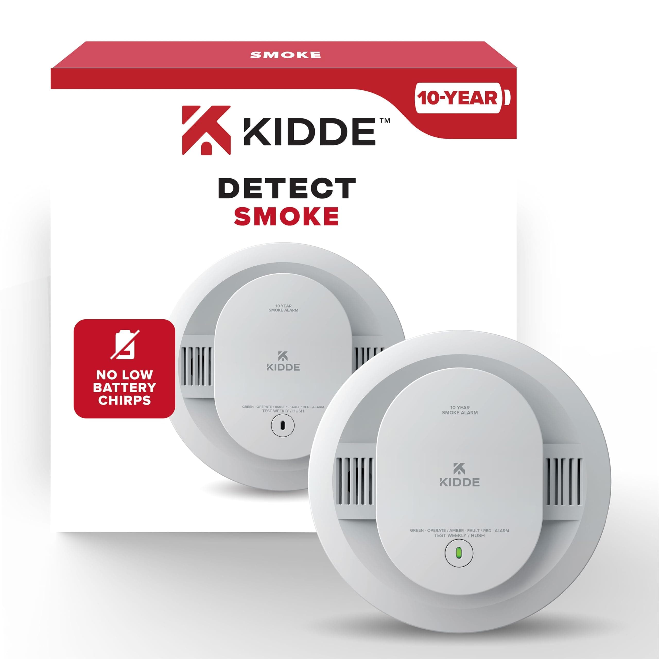 Smoke Detector, 10-Year Battery Powered, with LED Status Lights, 85 dB Alarm, 5-inches, 20SD10, 1 Pack