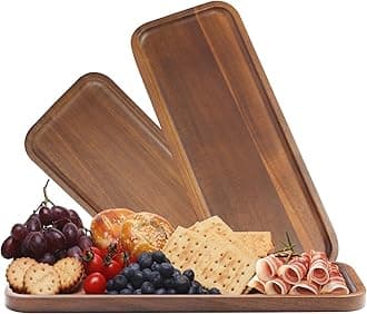 Solid Acacia Wood Serving Trays and Platters - Wooden Mini Charcuterie Boards, Rectangle Small Cheese Board for Food, Bathroom, Home Decor, Kitchen Counter, 14"x5.5" (3 Pack)