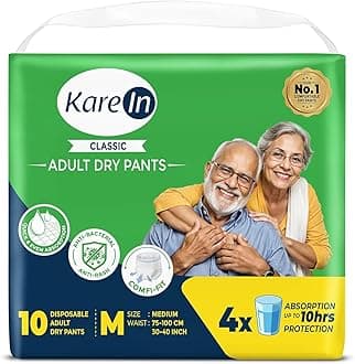 KareIn Classic Adult Diaper Pants, Medium 75 - 100 Cm (30"- 40"), 10 Count, Unisex, Leakproof, Elastic Waist, Wetness Indicator