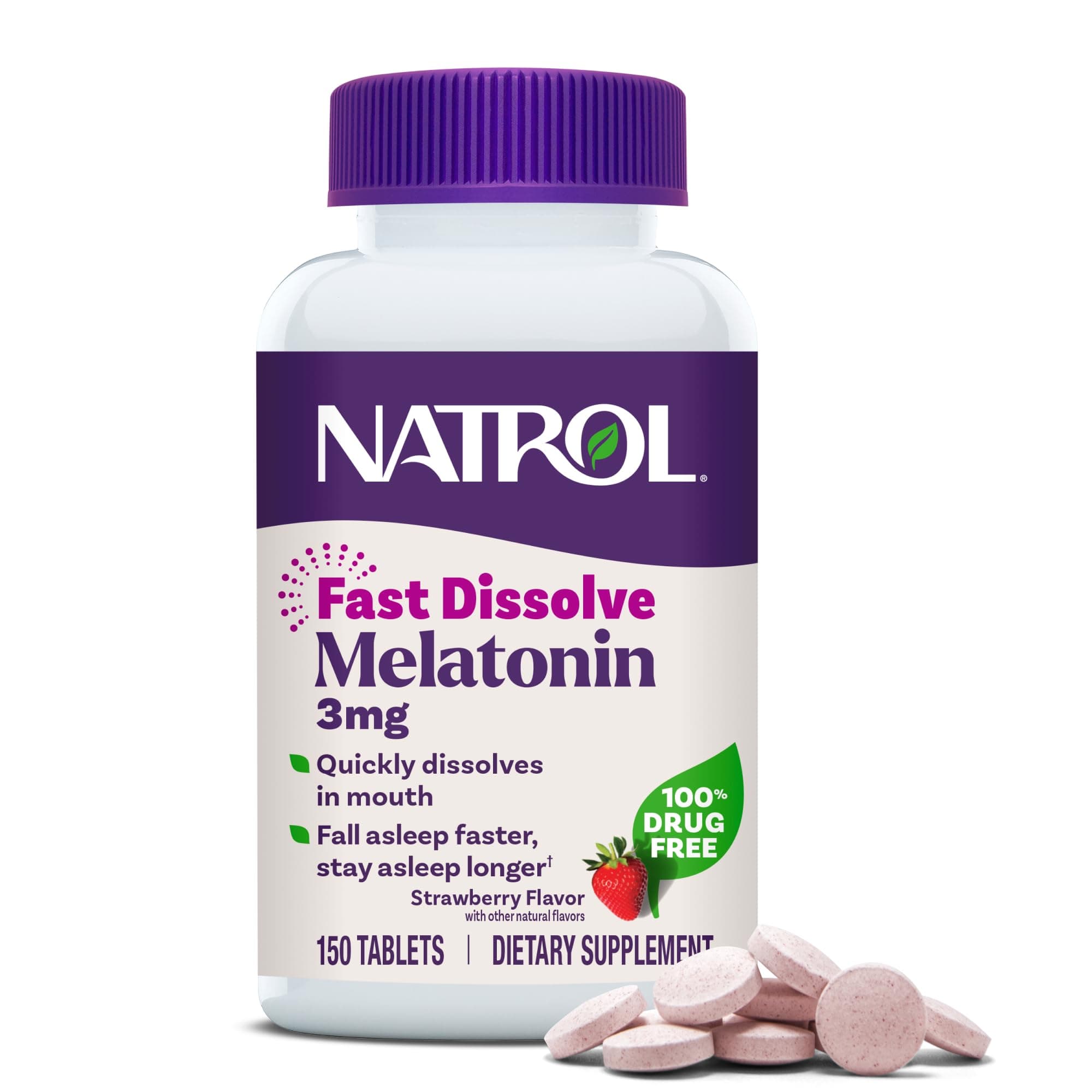 Fast Dissolve Melatonin 3 mg, Melatonin Supplements for Restful Sleep, Sleep Support for Adults, 150 Strawberry-Flavored Tablets, Up to a 150 Day Supply