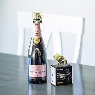 KLOVEO Champagne Stoppers - Patented Seal (No Pressure Pump Needed) Made in Italy - Professional Grade WAF Champagne Bottle Stopper - Prosecco, Cava, and Sparkling Wine Stopper - Gold, 2-Pack