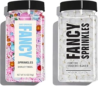 Fancy Sprinkles Limited Edition Holiday Sprinkle and Fluff Set featuring Shirley Tinsel Sprinkles and Mini Marshmallow Bits For Christmas Cookies, Holiday Cupcakes, Gingerbread Men and Hot Chocolate (0.5c)