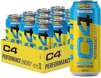 C4 Performance Energy Drinks Millions Bubblegum 500ml (12 Pack) | Sugar Free Energy Drink with 160mg Caffeine, 250mg Betaine, 1050mg Taurine | Low Calorie Fizzy Drinks for On The Go Energy and Focus