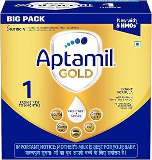 Aptamil Gold Infant Formula Milk Powder for Babies - Stage 1 (Upto 6 Months) - with HMO (2-FL), Prebiotics and DHA - 1.2 kgs - Large Pack