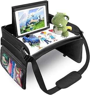 BUENAVO Car Seat Organizer Kids Travel Tray for Kids Toddlers Activities in Car Seat, Stroller, Airplane, Road Trip Essentials Activity Table Black