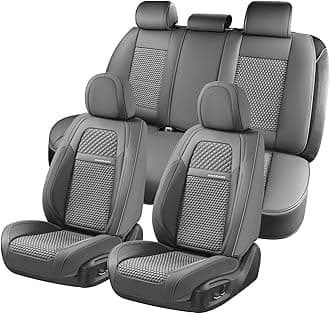Coverado Car Seat Covers Full Set, Nappa Leather Seat Covers for Cars, Waterproof Car Seat Protector, Front and Back Seats Universal Fit for Most Vehicles, Gray