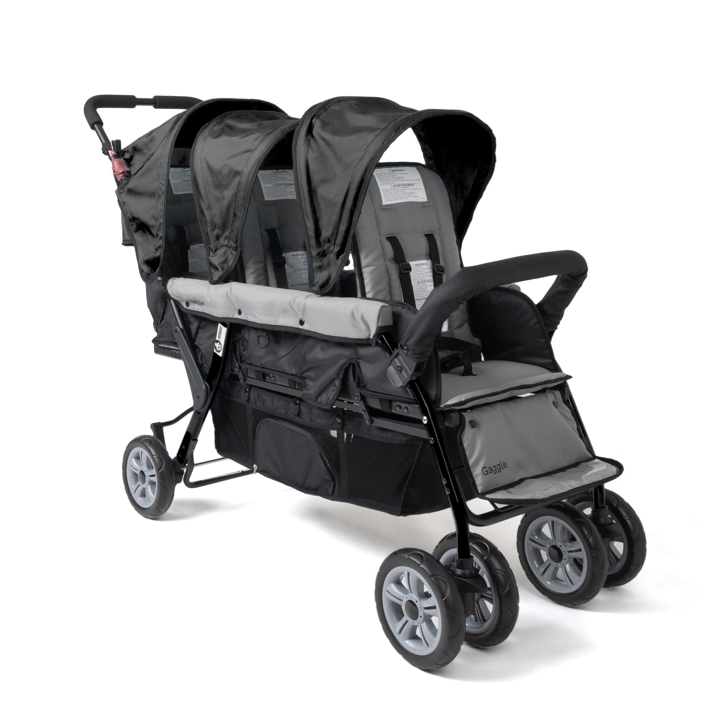 Gaggle Compass 3 Seat Stroller Triple Stroller for Infant and 2 Toddlers Black