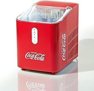 Coca-Cola Automatic Ice Maker, Self- Cleaning, Countertop Size, 26 Pounds in 24 Hours, 9 Large or Small Ice Cubes in 7 Minutes, LED Control Panel, Scoop Included, Perfect for Water Bottles