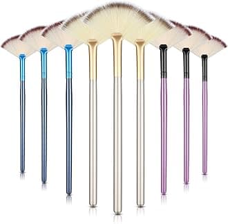 9 Pieces Facial Fan Mask Brushes, Soft Facial Applicator Brushes Tools for Peel Glycolic Makeup for Mud Cream(Blue, Purple, Champagne)
