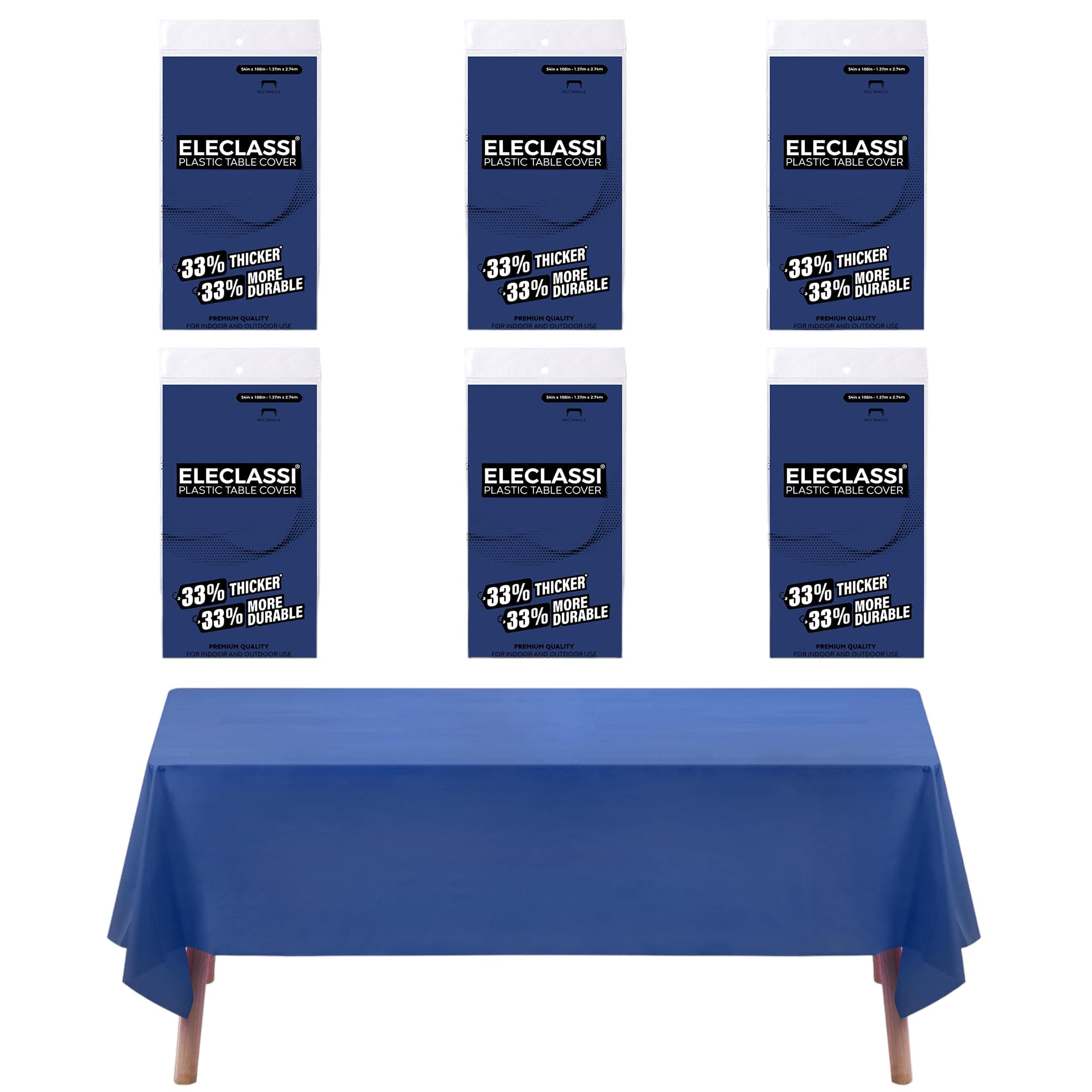 Eleclassi Navy Blue 6 Pack Premium Disposable Plastic Tablecloth 54 x 108 in - Plastic Table Cloth Disposable Tablecloth for Rectangle Table Up to 8 Feet