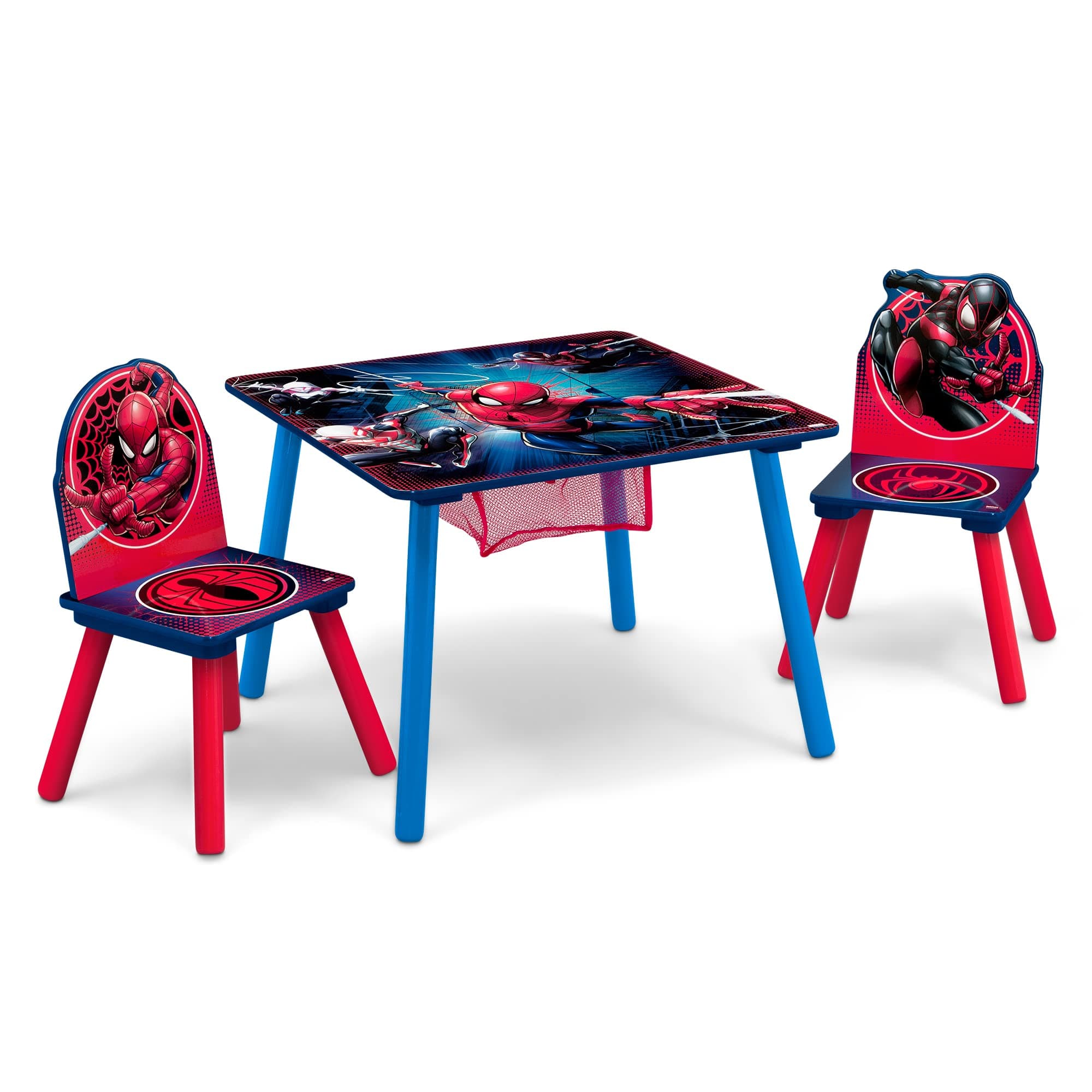 Marvel Spider Man Kids Table Set with Storage (2 Chairs Included) Greenguard Gold Certified, Onesize, Blue/Red