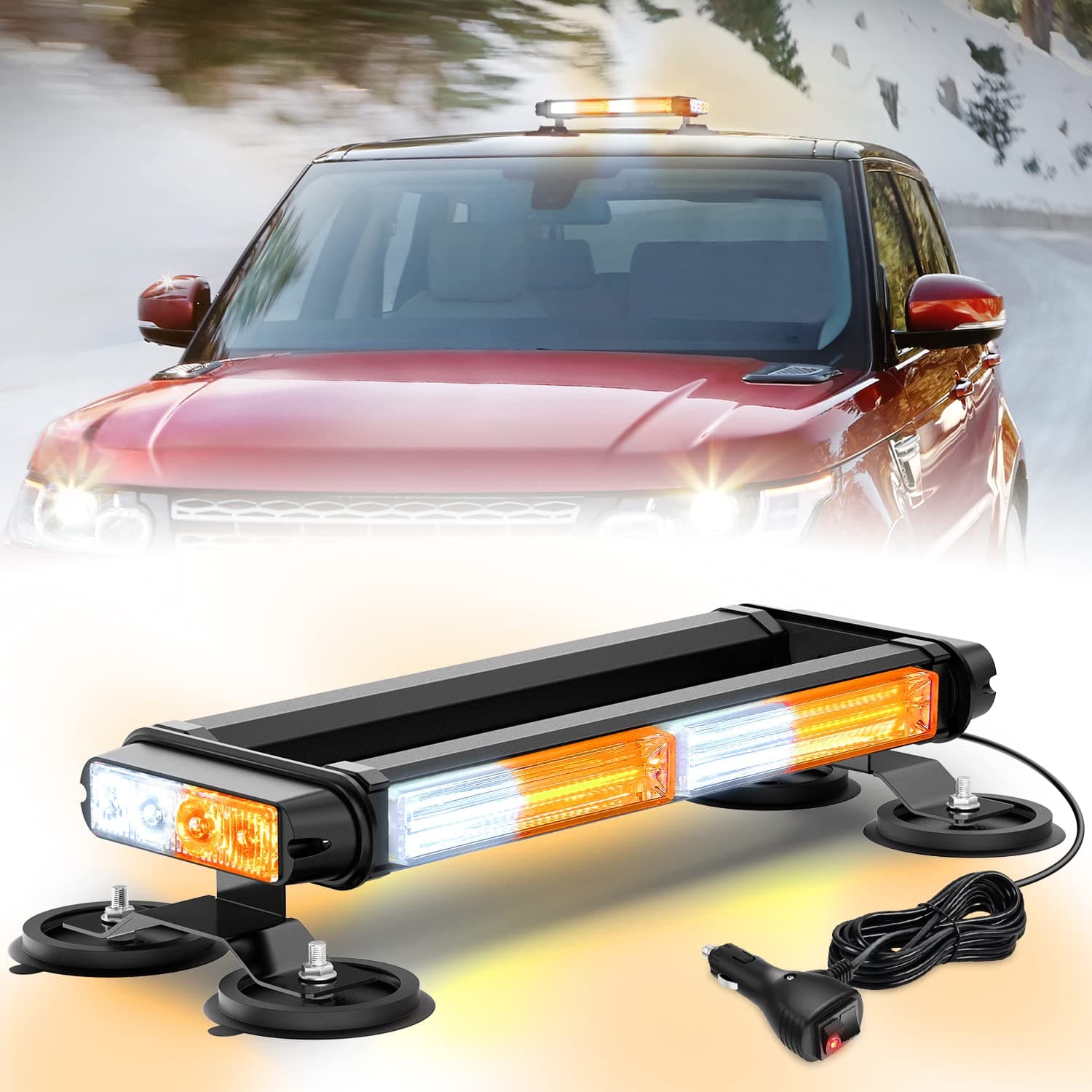 Nilight 14.5" Amber White COB LED Strobe Rooftop Flashing Light Bar High Visibility Emergency Hazard Warning Beacon w/Magnetic Base for Safety Vehicles Trucks Pickup Cars Snowplow,2 Years Warranty