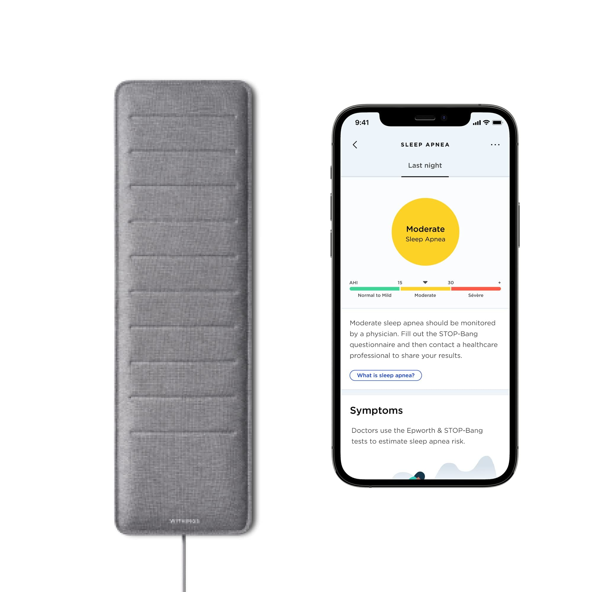 Sleep Analyzer - Clinically Validated Under-Mattress Sleep Tracker, Grey