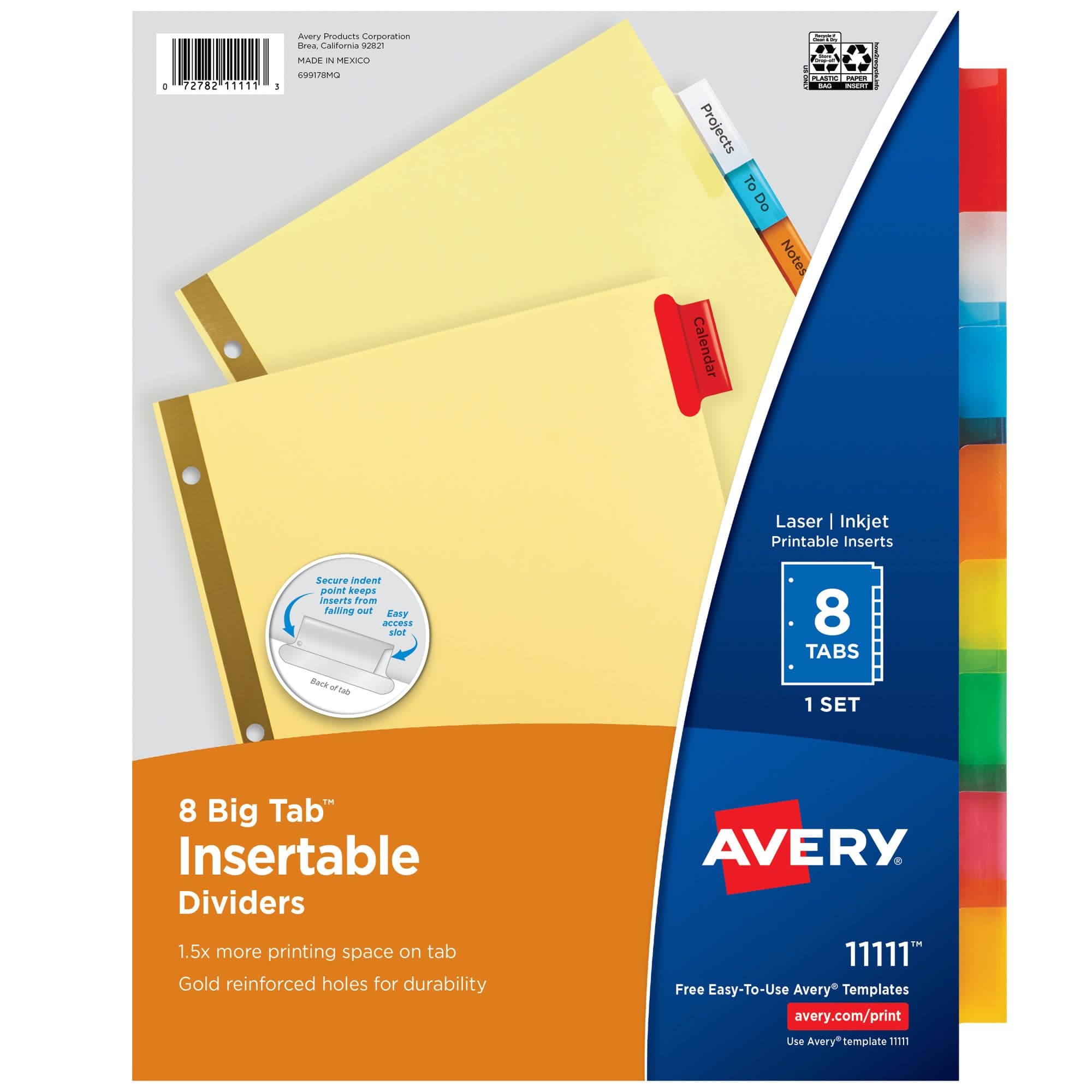 Avery WorkSaver Big Tab Insertable Dividers, 8-Tabs, 1 Set (11111)