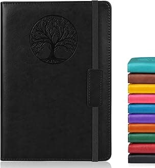 Biuwory Lined Journal Notebook for Women Men,256 Pages A5 Hardcover Leather Journals for Writing,Travel,Business,Work & School,College Ruled Notebooks for Note Taking,Diary Notepad 5.7"×8.3"(Black) Unknown Binding