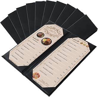 Restaurant Menu Covers Holders 4.25" x 11" | Pack of 10 Synthetic Leather Double Fold Panels 2 View Angled Corners Black for Wine List, Drinks (10, Double Fold Panels 2 View (4.25 x 11 inch))