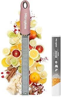 Microplane Zester Grater in Dusty Rose for Citrus Fruits, Hard Cheese, Ginger, Chocolate and Nutmeg with Fine Stainless Steel Blade - Made in USA