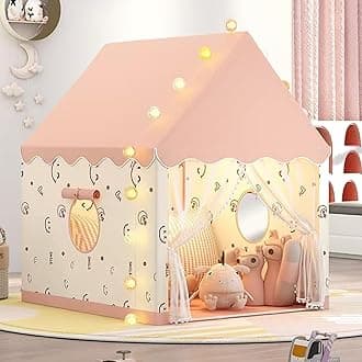 Kids Play Tent with Star Lights, Large Indoor Playground, Toddler Outdoor Camping Tent Girls Birthday