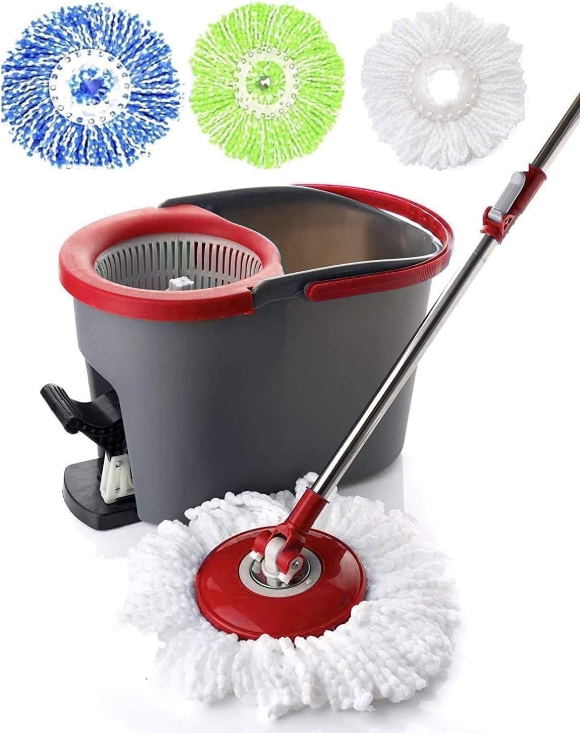 Simpli-Magic Spin Mop and Bucket with Wringer Set, Mop Bucket Cleaning System with Foot Pedal, 360°Rotation, 3 Microfiber Mop Heads