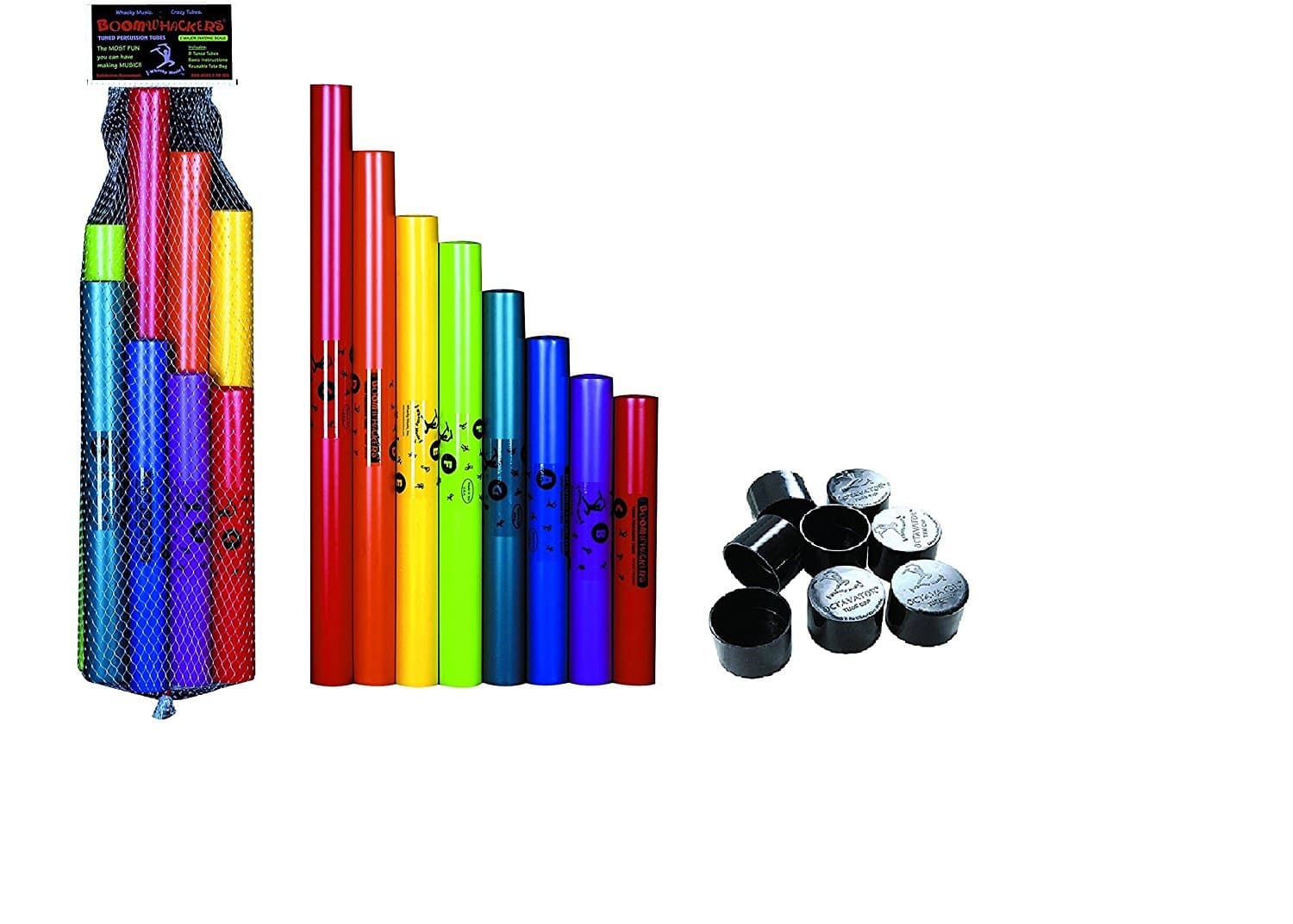 Boomwhackers C Major Diatonic Scale Tuned Percussion Tubes, Plastic, Multi-Color, 8-Pack with Octavator Caps