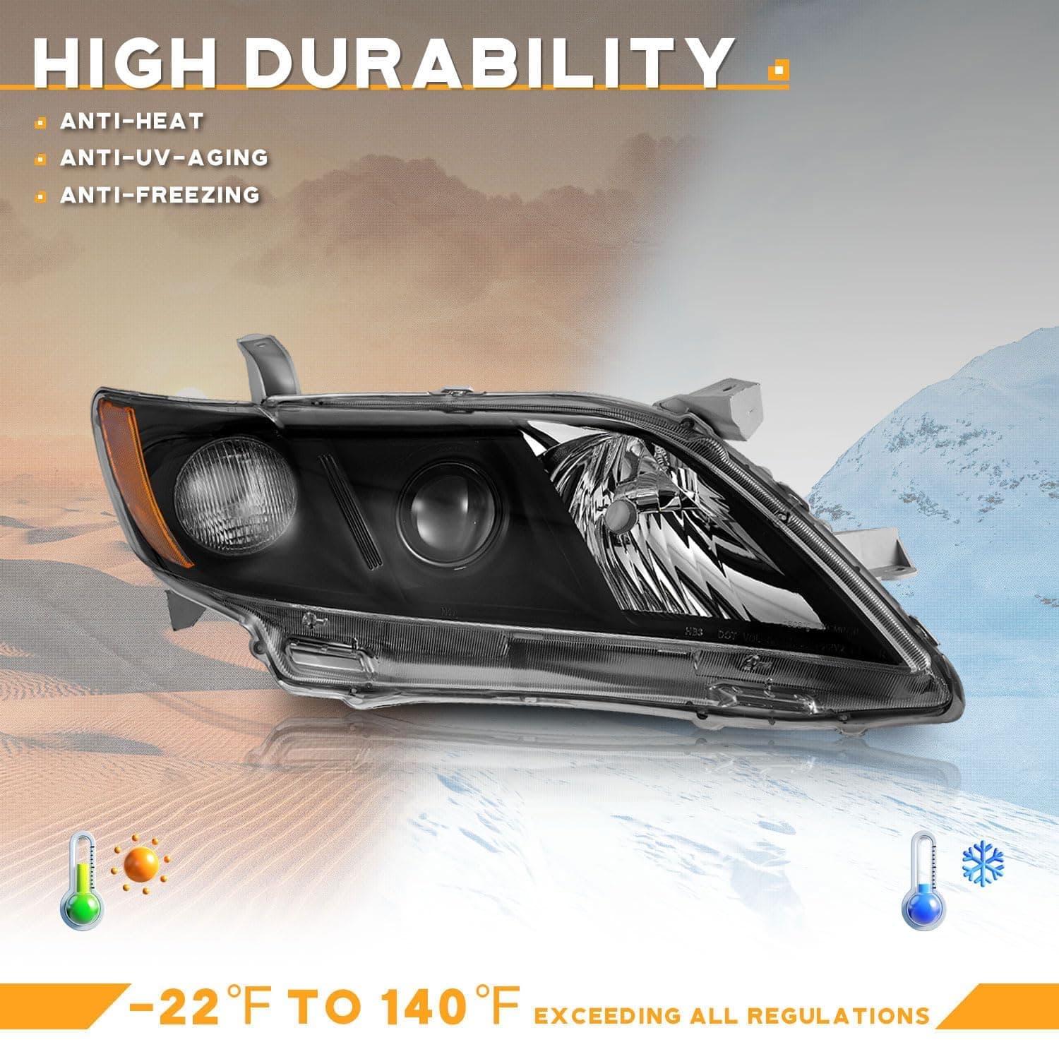 WEELMOTO Halogen Headlight for 2007-2009 Camry US Version 07 08 09 Camry (Exclude Hybird) Replacement Headlight Assembly Black Housing Left and Right Pair