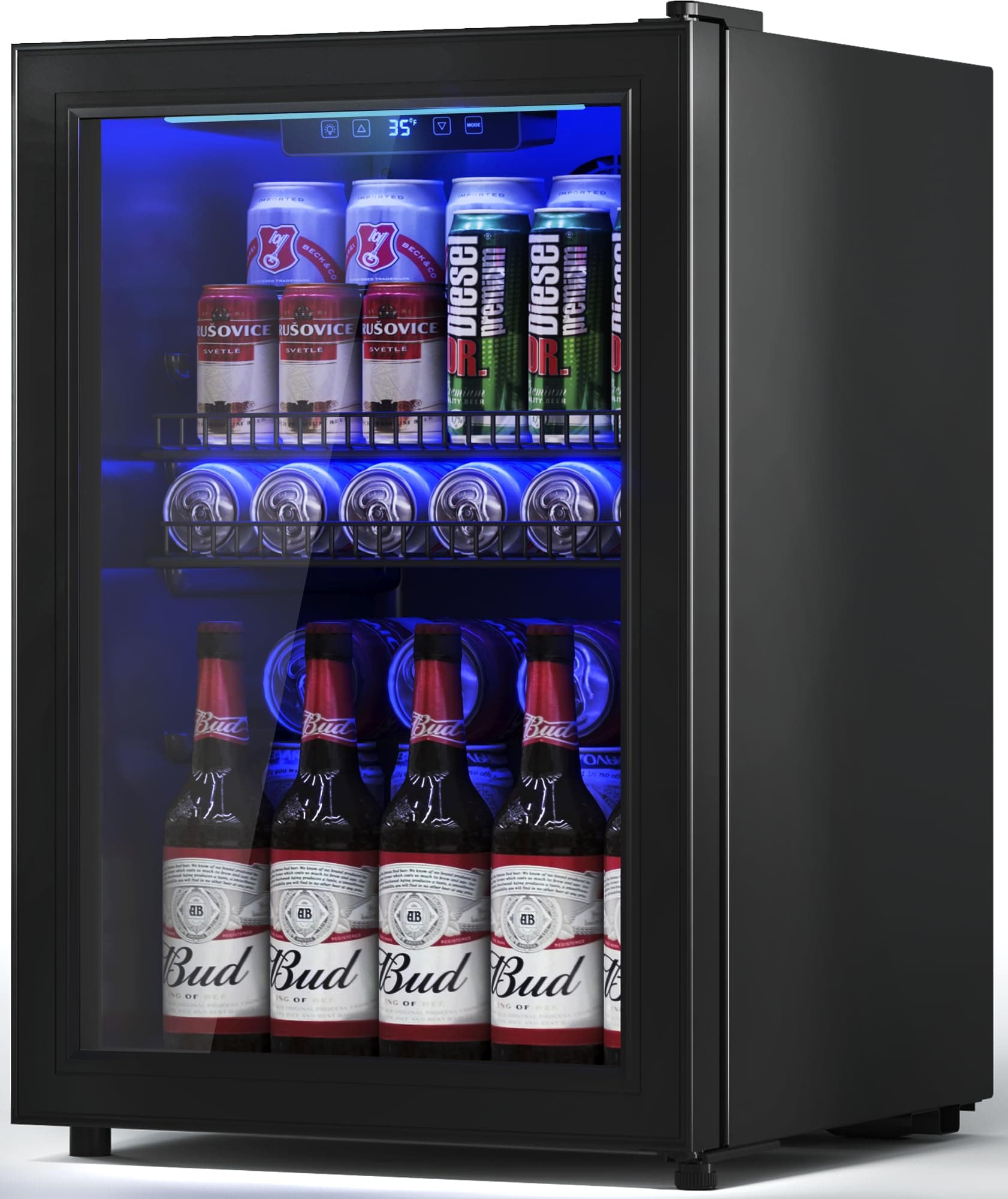 Tehanld 2.5 Cu.Ft Wine Fridge, Mini Fridge With Glass Door, Wine Cooler Refrigerator, Beverage Drink Beer Cooler, Adjustable Shelves & Digital Temperature Display, 22 Bottle 95 Can