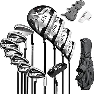 - Men's Complete Golf Club Sets - 12 Pieces - 3 Wood (#1,3,5), 1 Hybrid (#4H), 6 Irons(#5,6,7,8,9,PW), 1 Sand Wedge (52°), 1 Putter - Golf Stand Bag - Titanium Club Head, Graptlite Shaft