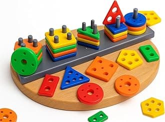 Smart Activity Fun&Learning Blocks Geometrics, Educational & Learning Sorter Toys, Color Choose Stacking Game for Kids Baby, 1 2 3+ Year Activity Toys (Geometric Block)