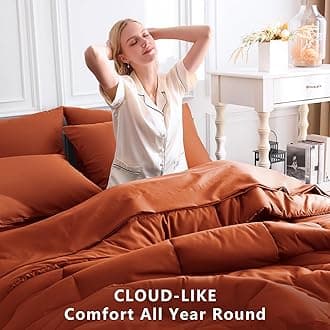 CozyLux Full Size Comforter Set - 7 Pieces Bed in a Bag Set Burnt Orange, Bedding Sets Full with All Season Quilted Comforter, Flat Sheet, Fitted Sheet, Pillowcases, Terracotta, Full