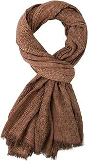 Cotton-Linen Scarves Mens Stripe Crinkle Long Scarf Fashion Wrap Shawl for Travel
