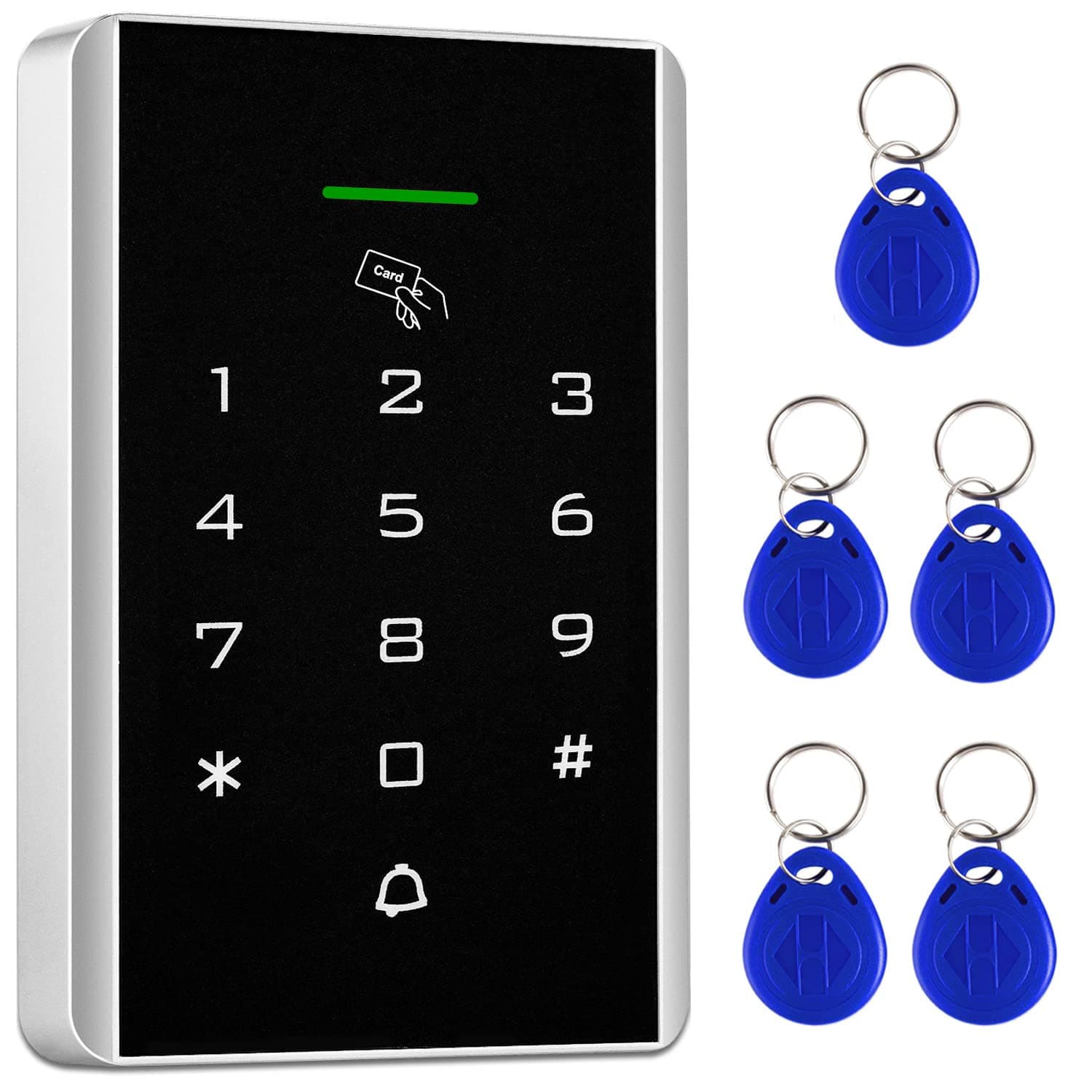 Door Access Control Keypad, 125Khz Proximity Id Card System, Support 1000 Users Control, Stand-Alone Keypad + 5Pcs Keychains For Entry Controller Gate Opener