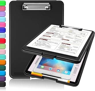 Clipboard with Storage, Plastic Storage Clipboard with Low Profile Clip, Heavy Duty Nursing Clipboards Foldable, Coaches Clipboard Case for Work Kids, Teacher Must Haves, Office School Supplies