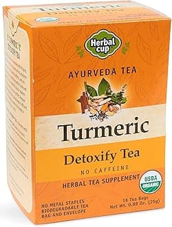 Herbal Cup Ayurveda Turmeric Tea, Organic Detoxify, No Caffeine Herbal Teas (Turmeric Detoxify, 16 Count (Pack of 1))