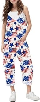 RAISEVERN Jumpsuits for Girls Casual Sleeveless Loose Spaghetti Strap Summer Rompers Long Pants with Pockets