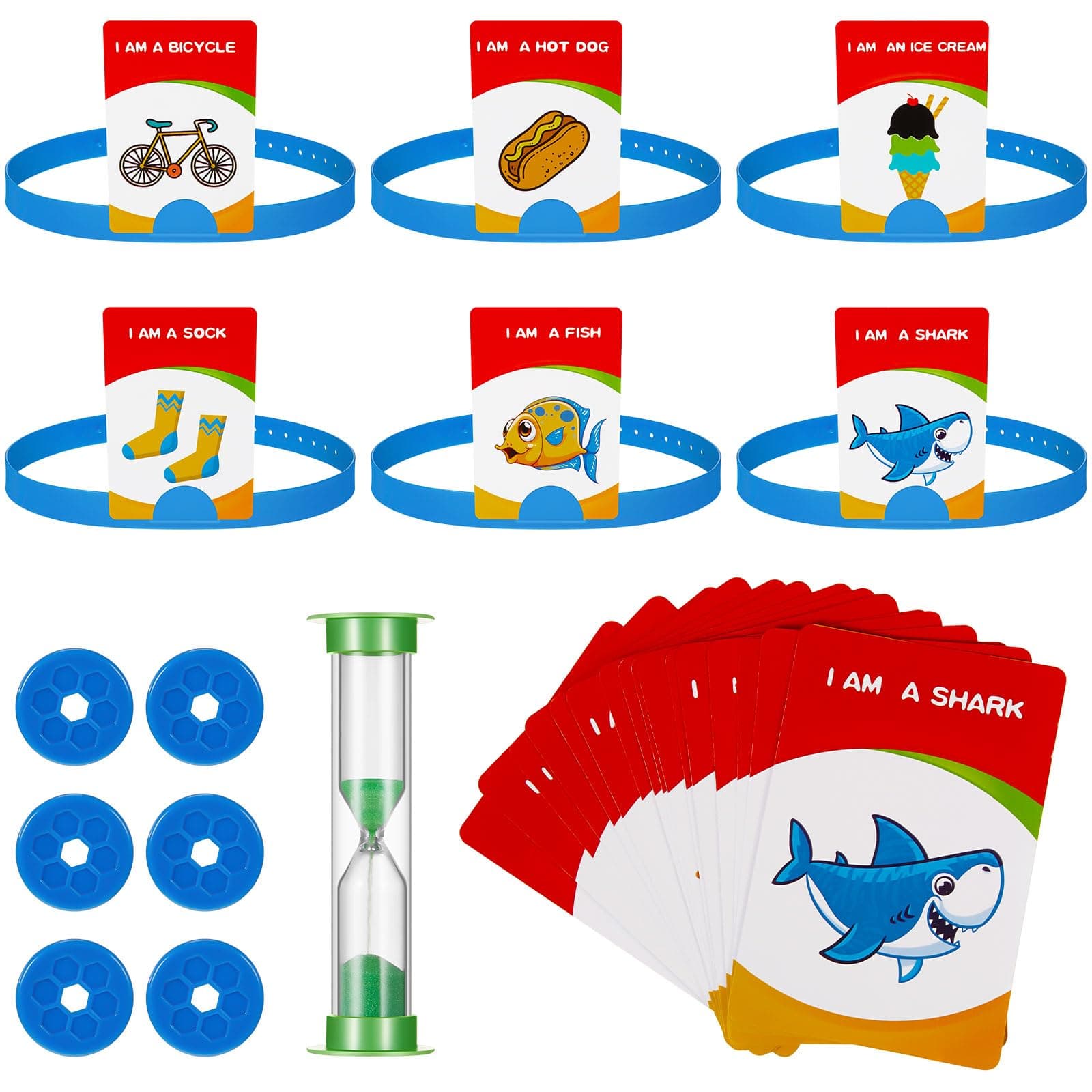 Sumind Headband Game Fun Heads Up Guessing Game Quick Question Cards Set Includes Headbands, Picture Cards, Scoring Coins, Sand Clock(Cute Style)