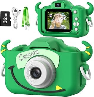 Goopow Kids Camera Toys for 3-8 Year Old Girls Boys,Children Digital Video Camcorder Camera with Cartoon Soft Cover, Best Chritmas Birthday Festival Gift for Kids - 32G SD Card Included