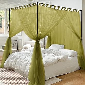 MengersiSimple 4 Corners Post Curtain Bed Canopy Bed Frame Canopies Net,Bedroom Decoration Accessories(King,Sage Green)