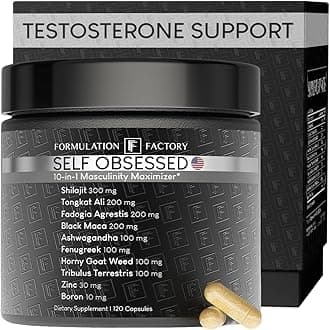 Self Obsessed Masculine Vitality & Testosterone Support - 10-in-1 Complex with Shilajit, Tongkat Ali, & Fadogia Agrestis - 120 Capsules, 2 Month Supply (120 Count (Pack of 1), Self Obsessed)