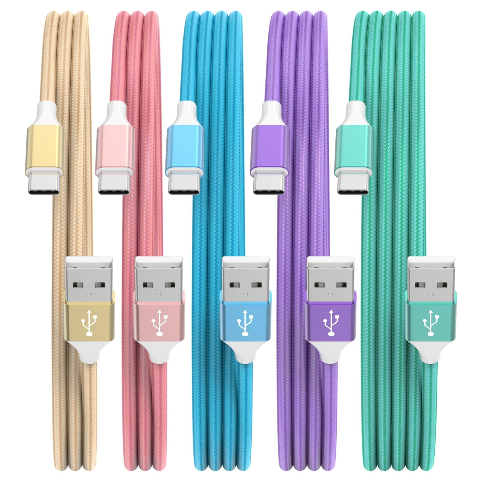 USB C Charger Cable, 5Pack 3/3/6/6/10FT 3.1A USB A to USB C Cable Braided Type C Charger Cable Fast Charging for iPhone 16 15 Pro Max, Samsung S23 S22 S21, Pixel 6/7/8, Huawei, PS5, Switch