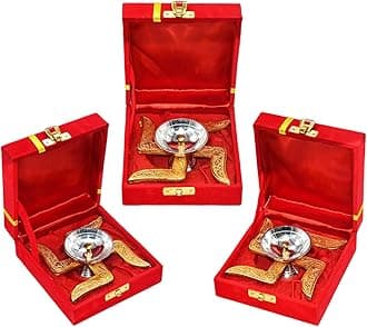 Saugat Traders Diwali Bulk Corporate Gift for Clients - Pack of 3 Swastik Diya with Velvet Gift Box for Employees, Office Staff, Family, Colleagues - New Year Housewarming Spiritual Return Gifts