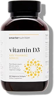 Vegan Vitamin D3 5000 IU + Natural Vitamin K2 1100 mcg in Organic Coconut & Olive Oil - D3 K2 Supplement for Immune & Bone Support - 60 Softgels[30 Day Supply]