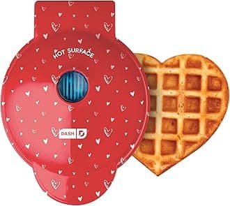 Dash Mini Waffle Maker- Electric Waffle Maker for Fun Breakfasts - Dual Nonstick Cooking Surface - Enjoy Fun, Family-Friendly Treats - Red Love Heart