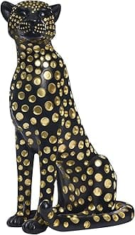 Quoowiit Leopard Sculptures for Home Decor, Modern Sculptures Decorations for Living Room, Bedroom, Table, Bookshelf, Black Resin Leopard Art Decorative Sculpture with Gold Polka Dots Design-Black