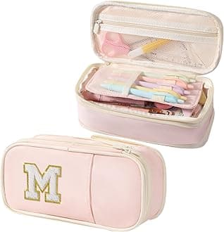 Janhavi Initial Large Capacity Premium Oxford Cute Aesthetic Pencil Case Pouch Bag Special School Supplies Colored Stationery Organizer Gifts for Girls, Women, Adults