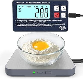 Rechargeable Digital Kitchen Food Scale - Detachable Display Electronic Weight Scale for Bread Making & Coffee Brewing, 304 Stainless Steel Platform, Backlit LCD, Count Mode, Wall-Mount & Tilt Stand