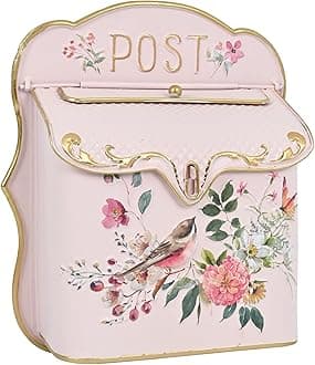 BIG FORTUNE Wall Mount Mailbox for House Outside Vintage Metal Door Mailbox Antique Style Nostalgic Charm Home Decor Garden Vintage English Cottage Decor Flower Patter (Pink)