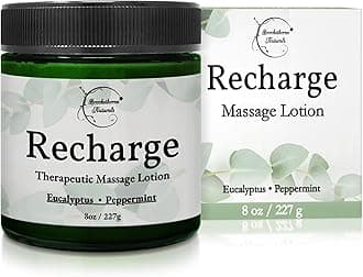 Recharge Massage Lotion for Massage Therapy & Home Use | Cream for Effortless Glide Massaging Body Lotion | Shea Butter, Coconut Oil, Eucalyptus, Peppermint Essential Oil - Brookethorne Naturals